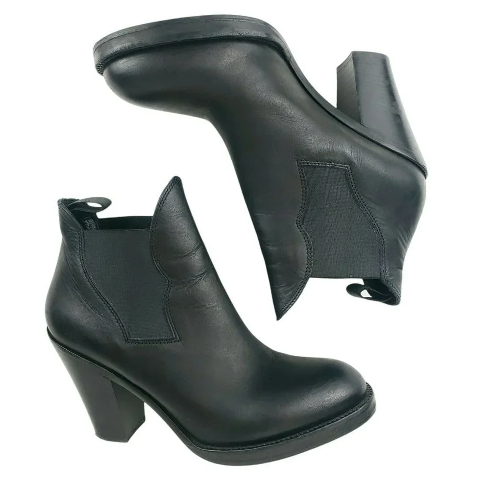 ACNE STUDIOS Star Black Leather Chelsea Ankle Heel Bootie Boots Size 41 - Picture 6 of 12